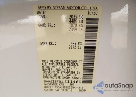 2020 Nissan Leaf S 40 Kwh from USA, damaged, VIN 1N4AZ1BP5LC311460